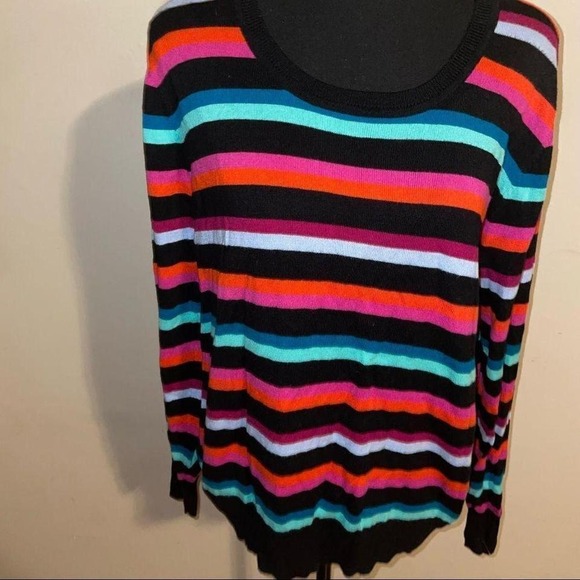 Worthington Womens Striped Crew Neck Long Sleeve Sweater Black Pink Teal Orange - Picture 3 of 6